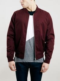 Burgundy Cotton Bomber Jacket at Topman