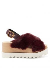 Burgundy Elyse faux-shearling platform sandals  Stella McCartney  FASHION US at Matches