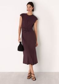 Burgundy Gathered Midi Dress WHISTLES Whistles US at Whistles