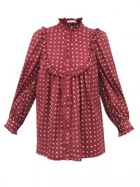 Burgundy Ruffled high-neck polka-dot satin blouse  Zimmermann  FASHION US at Matches