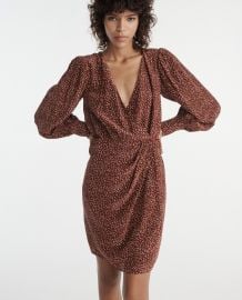 Burgundy Short Dress with Puffed Sleeves at The Kooples