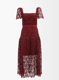 Burgundy Square-neck guipure-lace midi dress  Self-Portrait  FASHION US at Matches