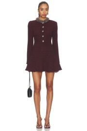 Burgundy Textured Knit Embellished Mini Dress at Revolve