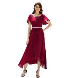 Burgundy Womenx27s Asymmetrical Hem Bridesmaid Dress Ep00465 12 Target at Target