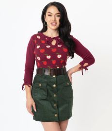 Burgundy amp Apple Print Swoosie Sweater at Unique Vintage