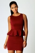 Burgundy peplum dress at Boohoo