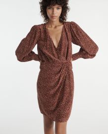 Burgundy short dress with puffed sleeves at The Kooples