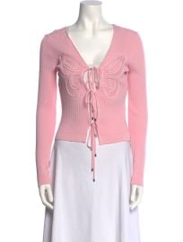 Butterfly Embroidery Ribbed Cardigan In Pink at The Real Real