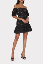 Butterfly Eyelet Off The Shoulder Dress in Black MILLY at Milly