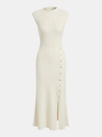Button Detail Cap Sleeve Rib Knit Maxi Dress COMMENSE at Commense