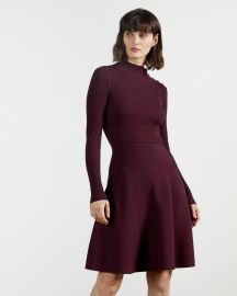 Button Detail Long Sleeve Skater Dres at Ted Baker