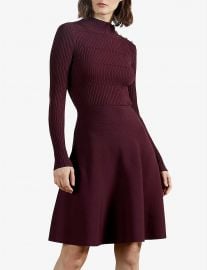 Button Detail Long Sleeve Skater Dress by Ted Baker at Selfridges