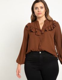 Button Down Top With Ruffle  Women39s Plus Size Tops at ELOQUII