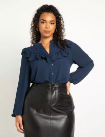 Button Down Top With Ruffle  Women39s Plus Size Tops at ELOQUII