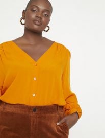 Button Down V-Neck Top at Eloquii