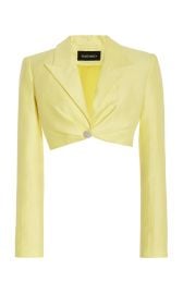 Button-Embellished Draped Cropped Linen-Blend Jacket By Rasario at Moda Operandi