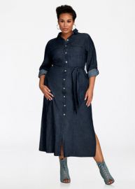 Button Front Denim Maxi Dress by Ashley Stewart at Ashley Stewart