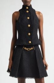 Button Front Fringe Tweed Top at Nordstrom