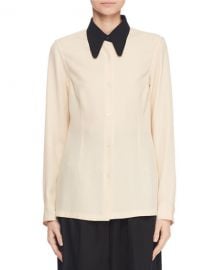 Button-Front Long-Sleeve Blouse w Contrast Collar by Dries Van Noten at Bergdorf Goodman