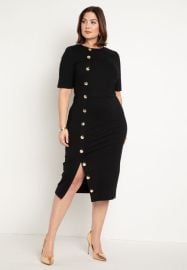 Button Front Workwear Bodycon Dress Black Onyx Eloquii at Eloquii