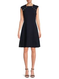 Button Shoulder A Line Knee Length Dress in Navy Tommy Hilfiger at Saks Off 5th