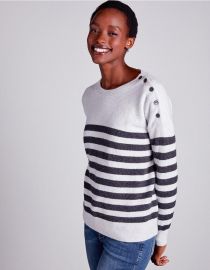 Button Shoulder Breton Stripe Sweater at The White Company