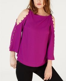 Button-Trim Cold-Shoulder Top at Macys