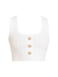 Button-Trimmed Ribbed Crop Top by Balmain at Saks Fifth Avenue