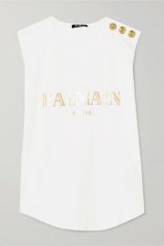 Button-embellished printed cotton-jersey tank at Net a Porter