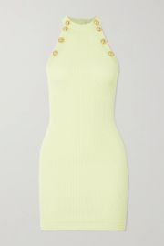 Button-embellished ribbed-knit mini dress at Net a Porter