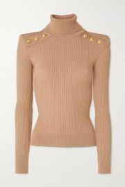 Button-embellished ribbed-knit turtleneck sweater at Net a Porter