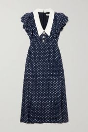 Button-embellished ruffled polka-dot silk midi dress at Net a Porter