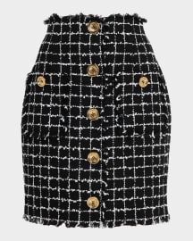 Buttoned Check Tweed Mini Skirt at Neiman Marcus
