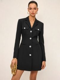 Buttoned Collared Tailored Blazer Dress COMMENSE at Commense