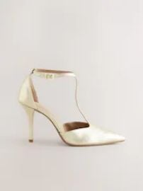 Buy Gold Leather T-Bar Pointed Toe Heels from Next USA at Next