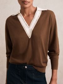 Buy Reiss Chocolate BrownIvory Nina Wool Collared Cricket Jumper from Next USA at Next