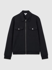 Buy Reiss Navy Blue Medina Premium Interlock Zip-Through Overshirt from Next USA at Next