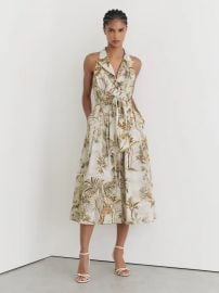 Buy Reiss Neutral Tate Petite Cotton Safari-Print Tailored Midi Dress from Next USA at Next
