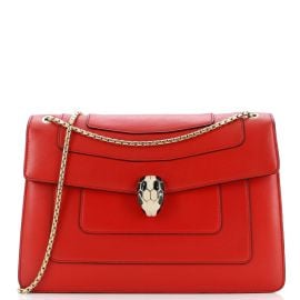 Bvlgari Serpenti Forever Square Shoulder Bag Leather Medium Red 2960851 at Rebag