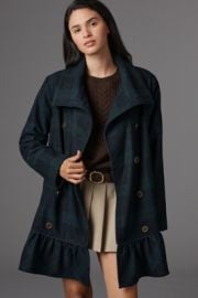 By Anthropologie Flounce Hem Wool Blend Peacoat at Anthropologie