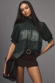 By Anthropologie High Neck Lace Swing Blouse at Anthropologie