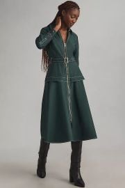 By Anthropologie Long Sleeve Belted Front Zip Midi Dress at Anthropologie