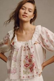 By Anthropologie Puff Sleeve Collared Blouse at Anthropologie