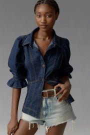 By Anthropologie Puff Sleeve Denim Buttondown Shirt at Anthropologie