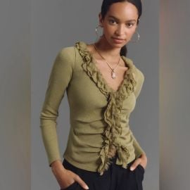 By Anthropologie Ruffled Cardigan Top at Anthropologie