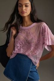 By Anthropologie Short Sleeve Embroidered Mesh Top2 at Anthropologie