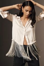 By Anthropologie Silky Fringed Buttondown Blouse at Anthropologie