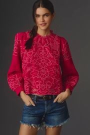 By Anthropologie The Lainie Long Sleeve Lace Cutwork Blouse at Anthropologie