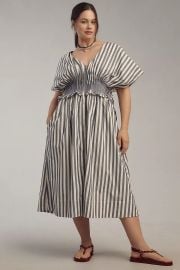 By Anthropologie V Neck Zip Front Midi Dress at Anthropologie