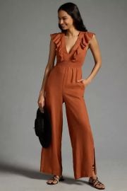 By V-Neck Ruffle Jumpsuit at Anthropologie